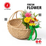 Cane Basket with Fresh Flowers