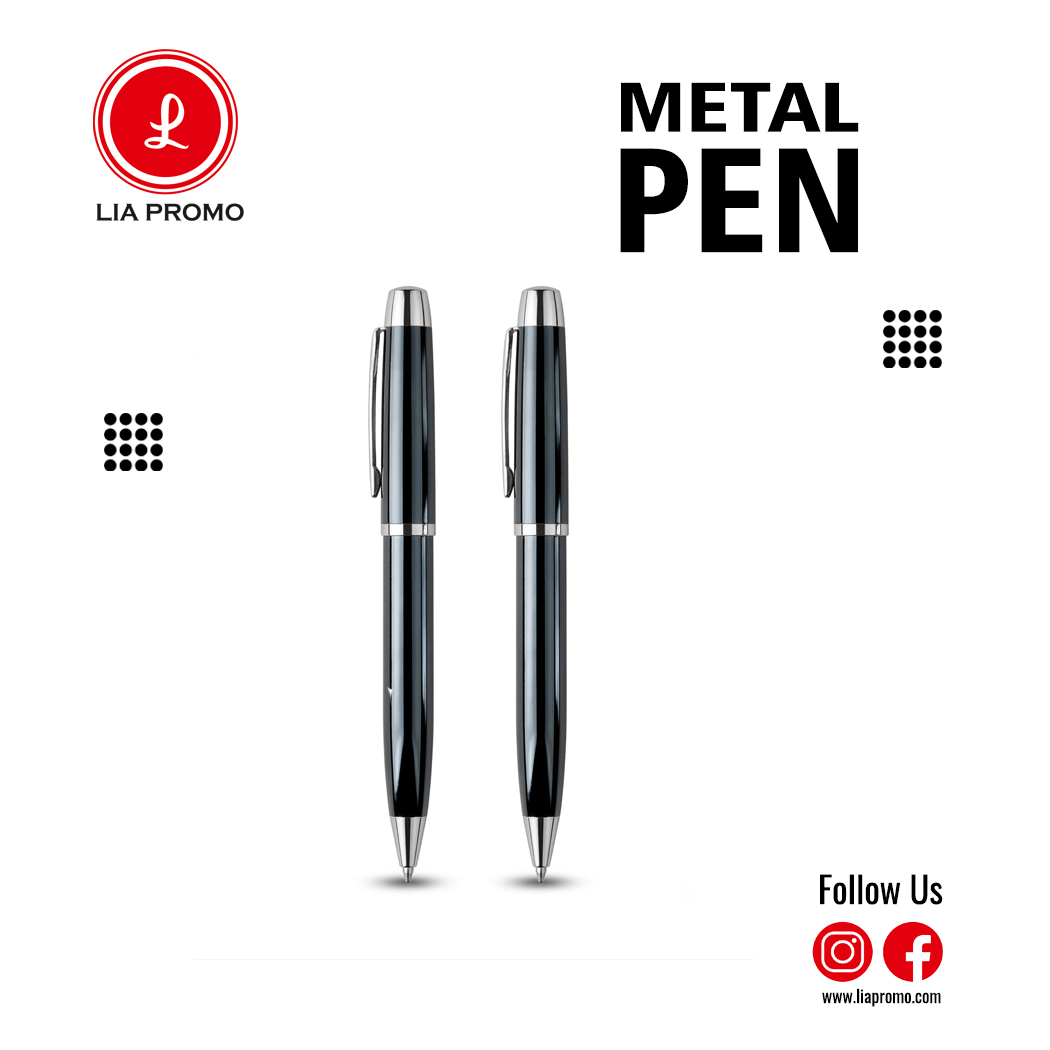 Product Design - Pen.cdr Glossy Black & Silver Metal Ballpoint Pen - Image 1